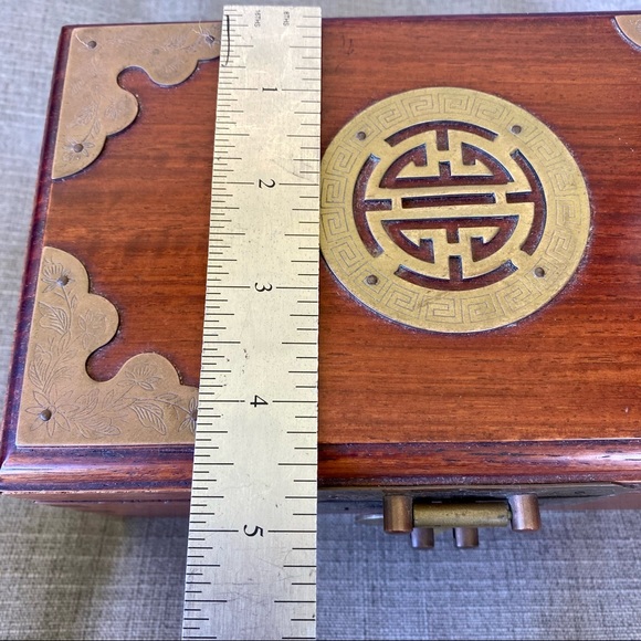 Vintage Wooden Brass Ornate Jewelry Box - Picture 15 of 16